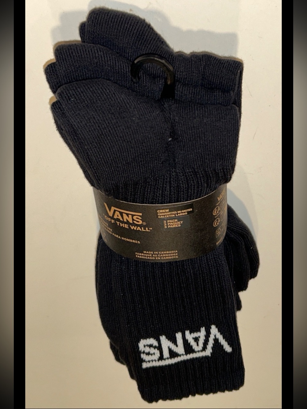 Vans Off The Wall Crew Socks 3 Pair Men 9.5-13 Black w White Logo Skate Ride NEW - Picture 12 of 12